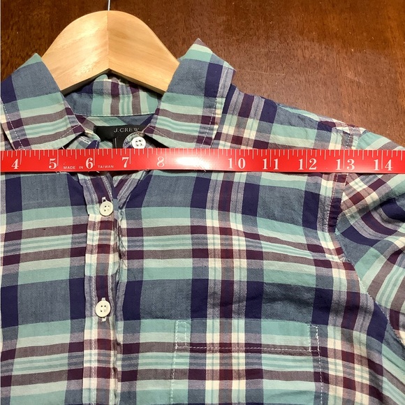 J.Crew Crinkle Cotton Plaid Popover Shirt. Size 0. Style F1271. - Picture 7 of 11